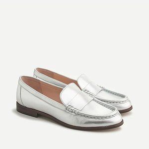 J Crew Leather penny loafers in silver, sz 7.5 NIB